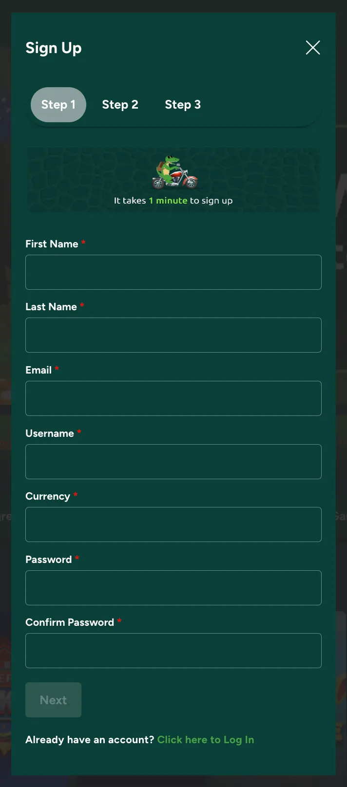 playcroco-casino signup page